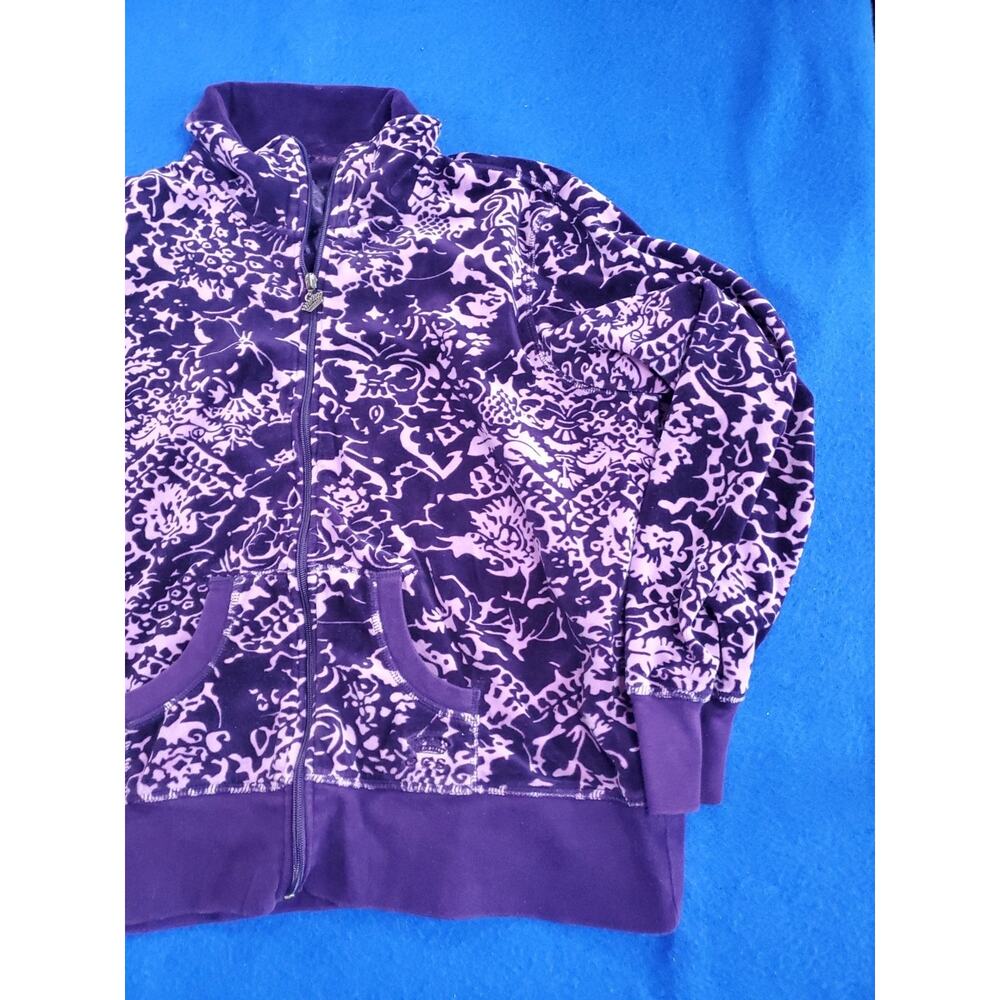 Oleg Cassini Sport Luxe Velour Jacket Womens XL Purple Y2K Track Zip Up - Picture 6 of 15